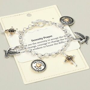 SERENITY PRAYER Message Bird Cross Charm Station Toggle Bracelet
